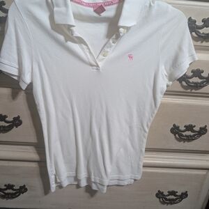Abercrombie & Fitch White Polo Top with Pink Logo